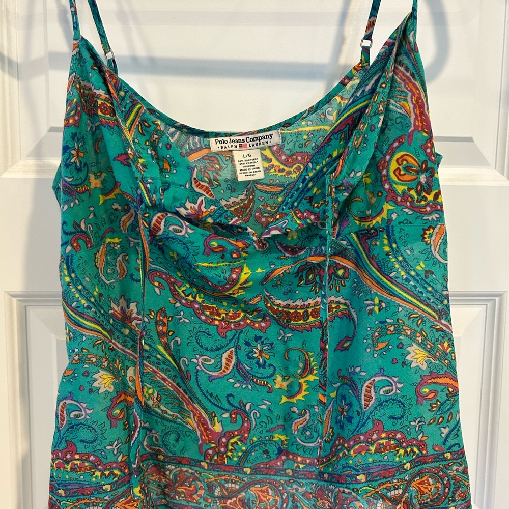 U.S. Polo Y2k Teal Paisley Cowl Neck Cami Tank